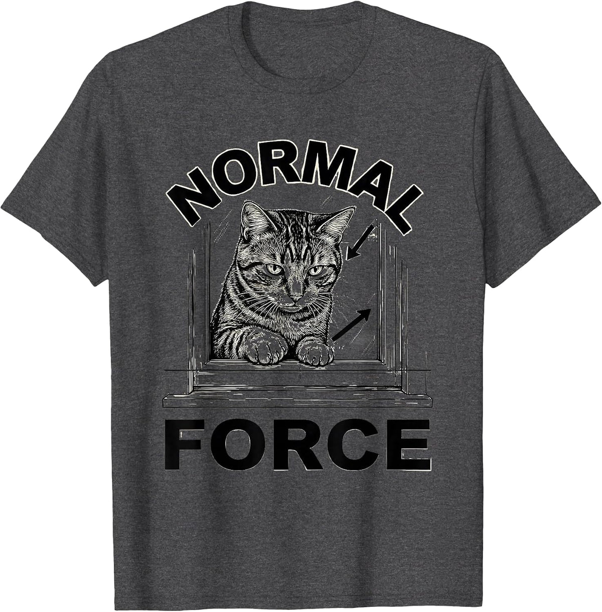 Men's Normal Force Funny Cat Physics Science Teacher Gift T-Shirt - Dark Heather Grey
