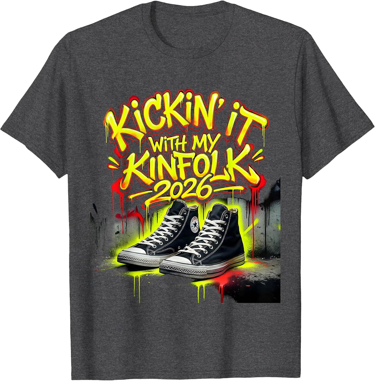 Kickin It With My Kinfolk 2026 Funny Family Reunion Matching T-Shirt - Dark Heather Grey