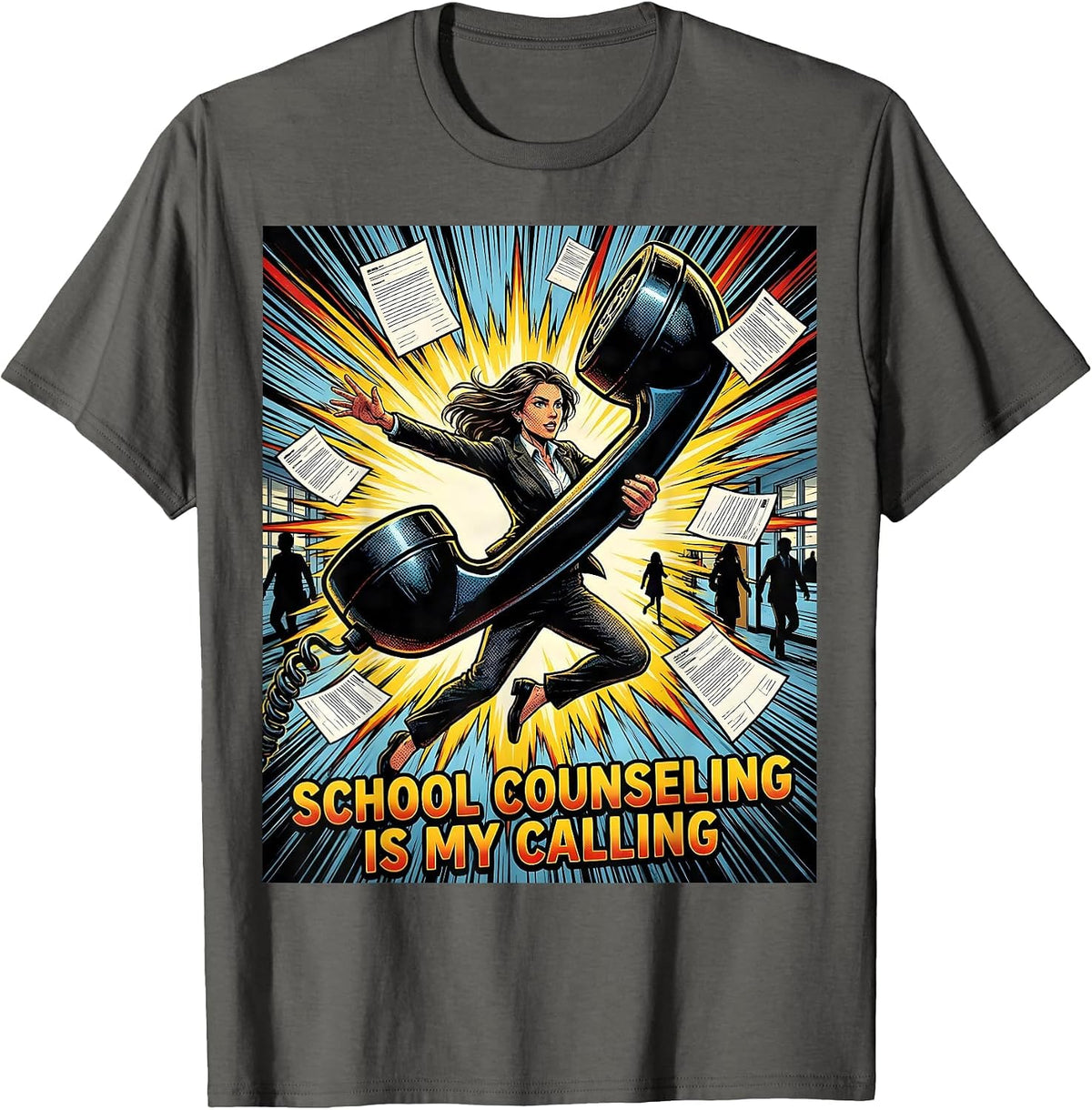 Men's School Counseling Is My Calling Comic Book Counselor Humor T-Shirt - Asphalt Grey