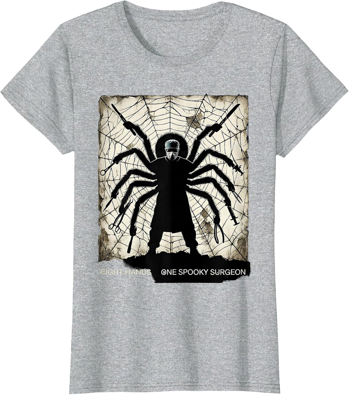 Women's Halloween Spider Surgeon Eight Hands Design T-Shirt - Heather Grey