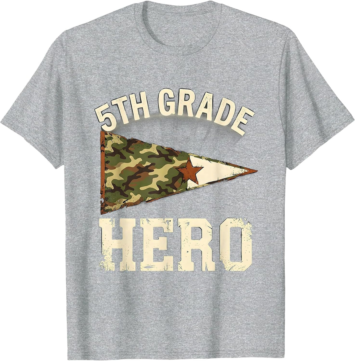 Men's 5th Grade Hero Distressed Camo Back To School Boy Teacher T-Shirt - Heather Grey