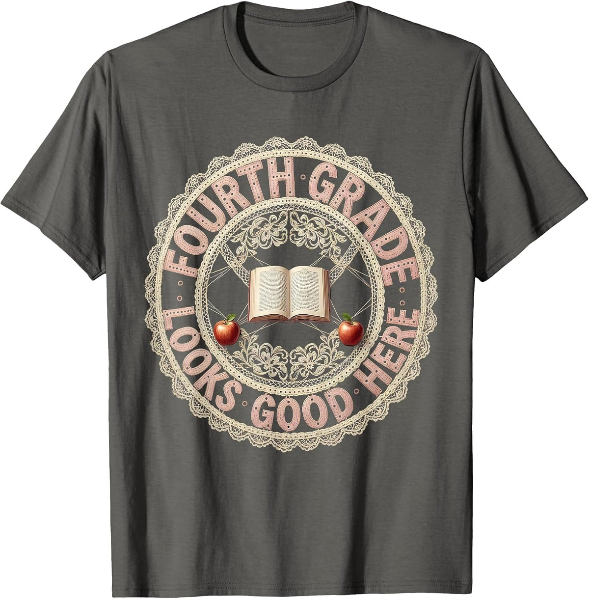 Men's Fourth Grade Looks Good Teacher Design T-Shirt - Asphalt Grey
