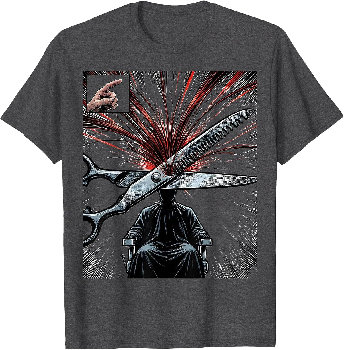 Oversized Shears Hairdresser Barber Comic Book Humor T-Shirt - Dark Heather Grey