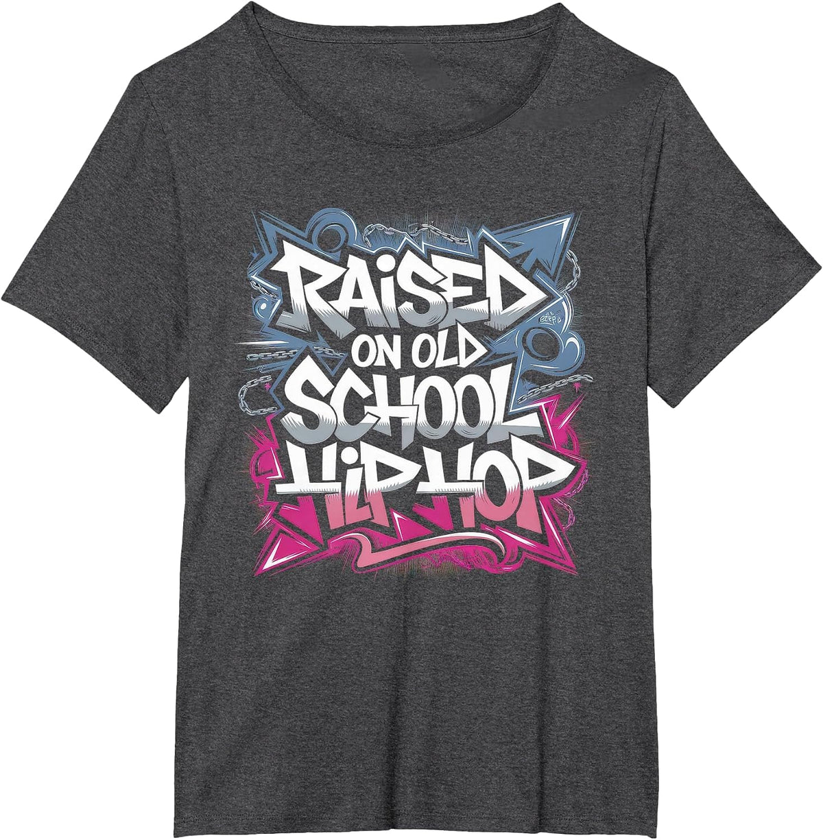 Raised ON Old School Hip HOP Tshirt Cassette Graffiti Rap T-Shirt - Dark Heather Grey
