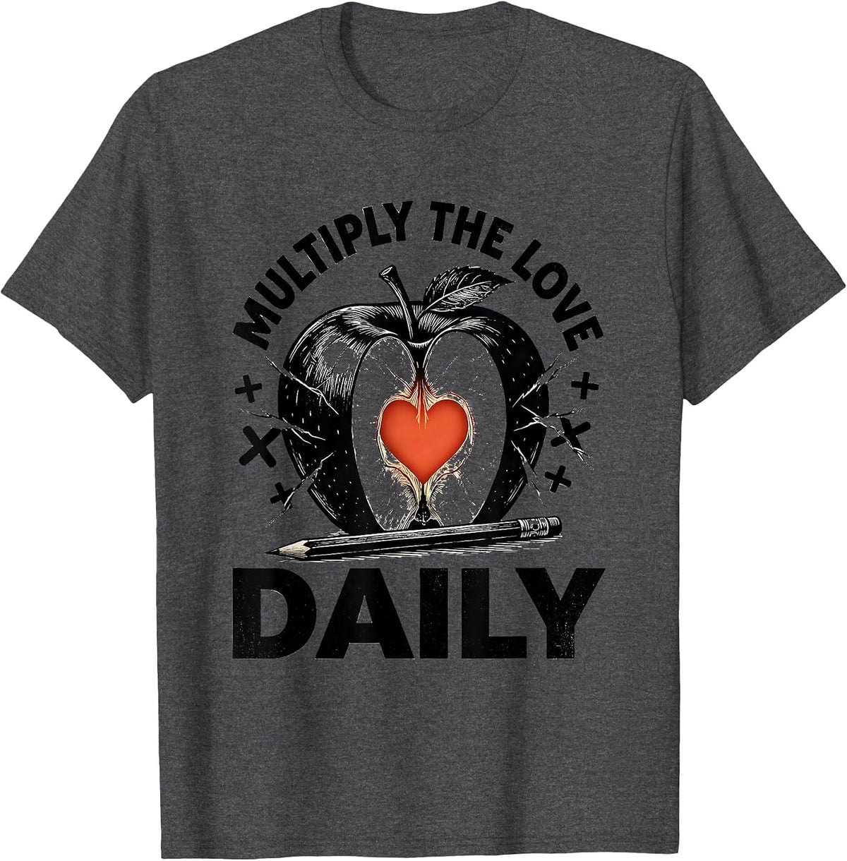 Men's Multiply the Love Daily 4th Grade Teacher Design T-Shirt - Dark Heather Grey