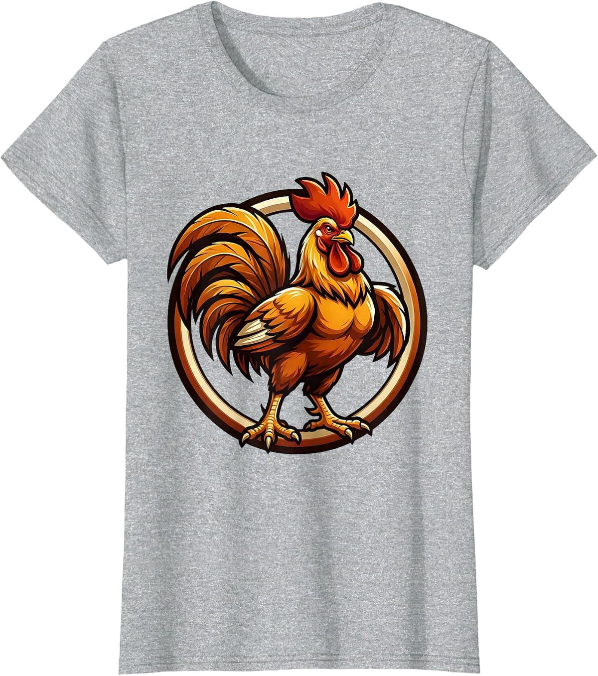 Proud Rooster Strutting Puffed Feathers Chicken Art T-Shirt - Heather Grey