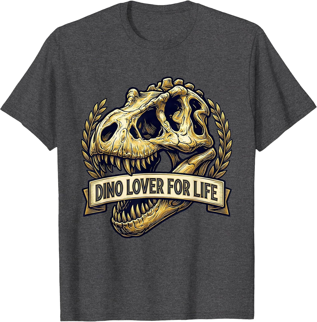 Dino Lover For Life Dinosaur Graphic Design T-Shirt - Dark Heather Grey