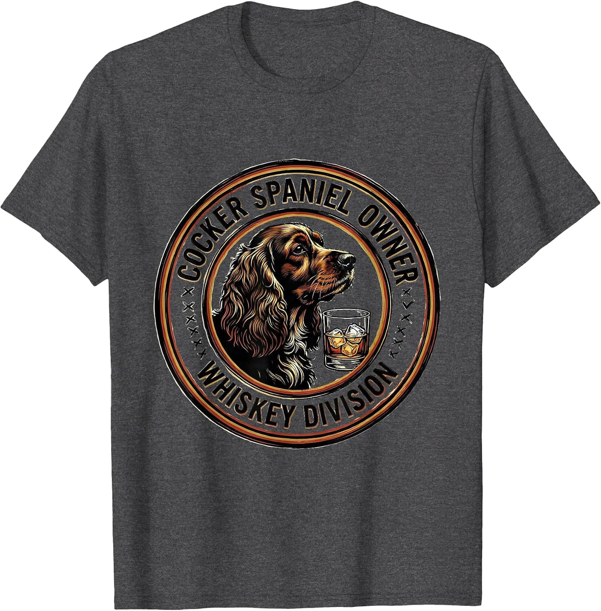 Men's Cocker Spaniel Owner Whiskey Division Funny Dog Lover Gift T-Shirt - Dark Heather Grey