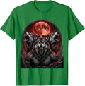 Men's Three-Headed Wolf Blood Moon Heavy Metal Design T-Shirt - Kelly Green