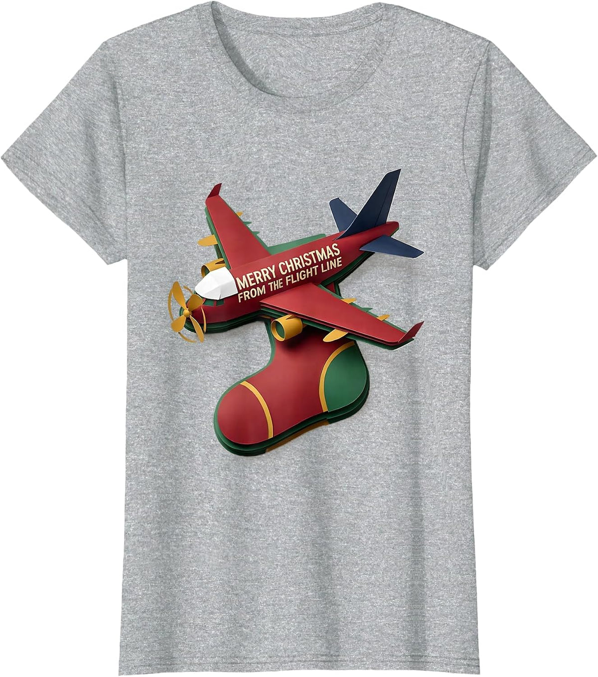 Women's Merry Christmas From The Flight Line Funny Pilot Aviation T-Shirt - Heather Grey