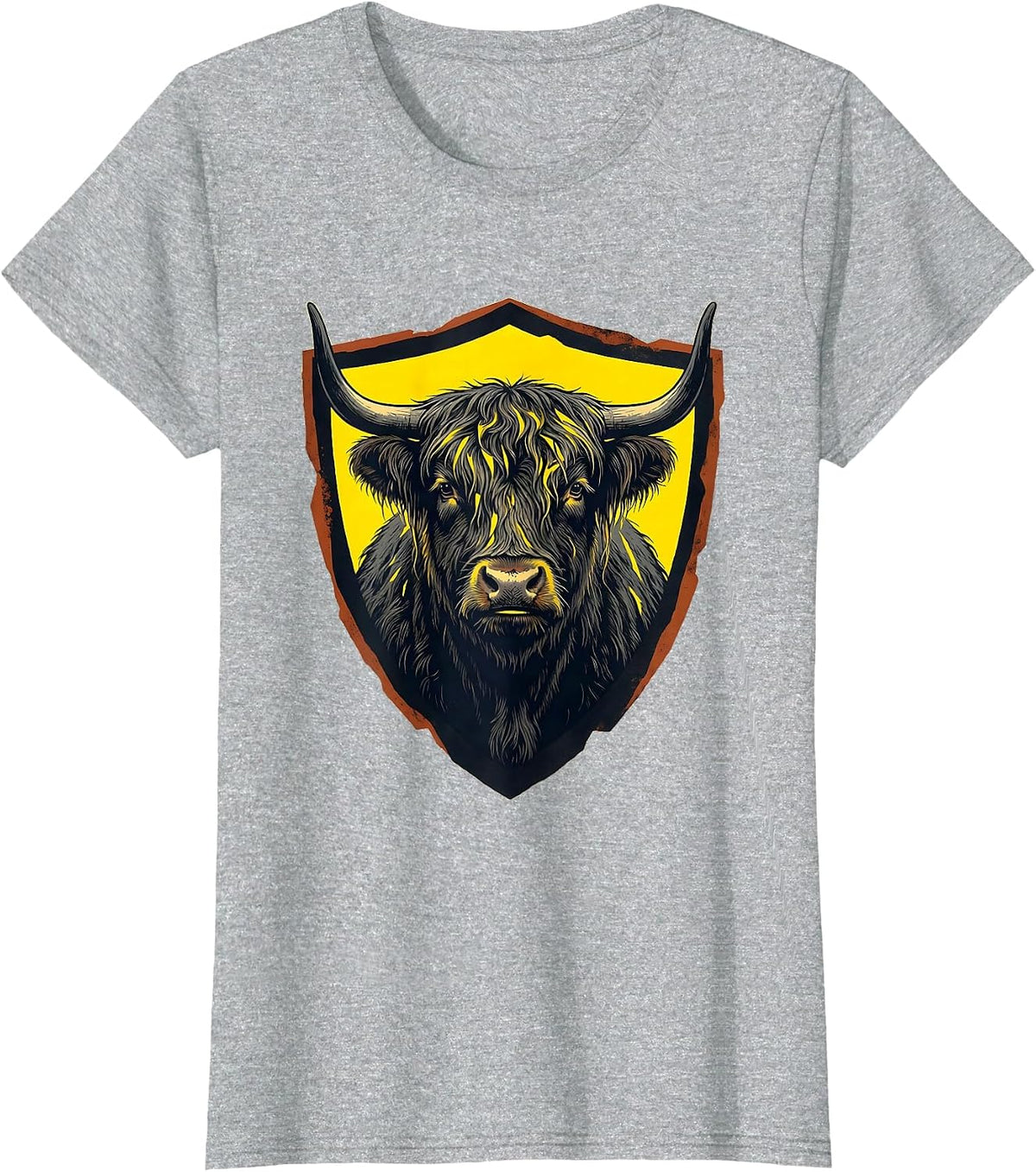 Women's Highland Cow Cute Scottish Humor Stencil Graphic T-Shirt - Heather Grey