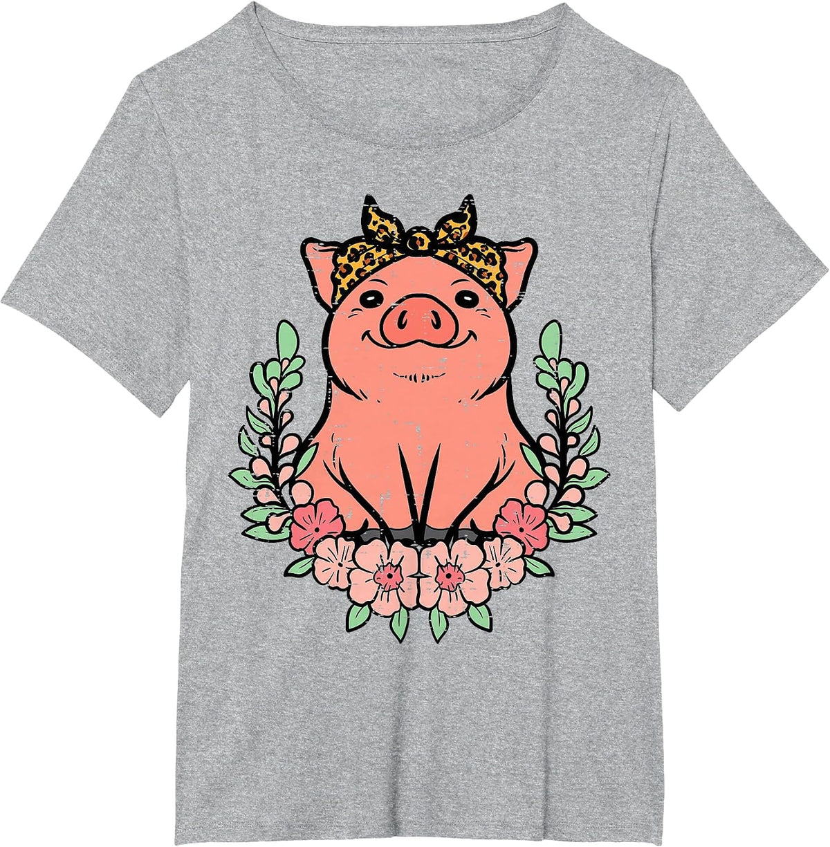 Pig Leopard Bandana Hog Farm Animal Mom Women Girls Kids T-Shirt - Heather Grey