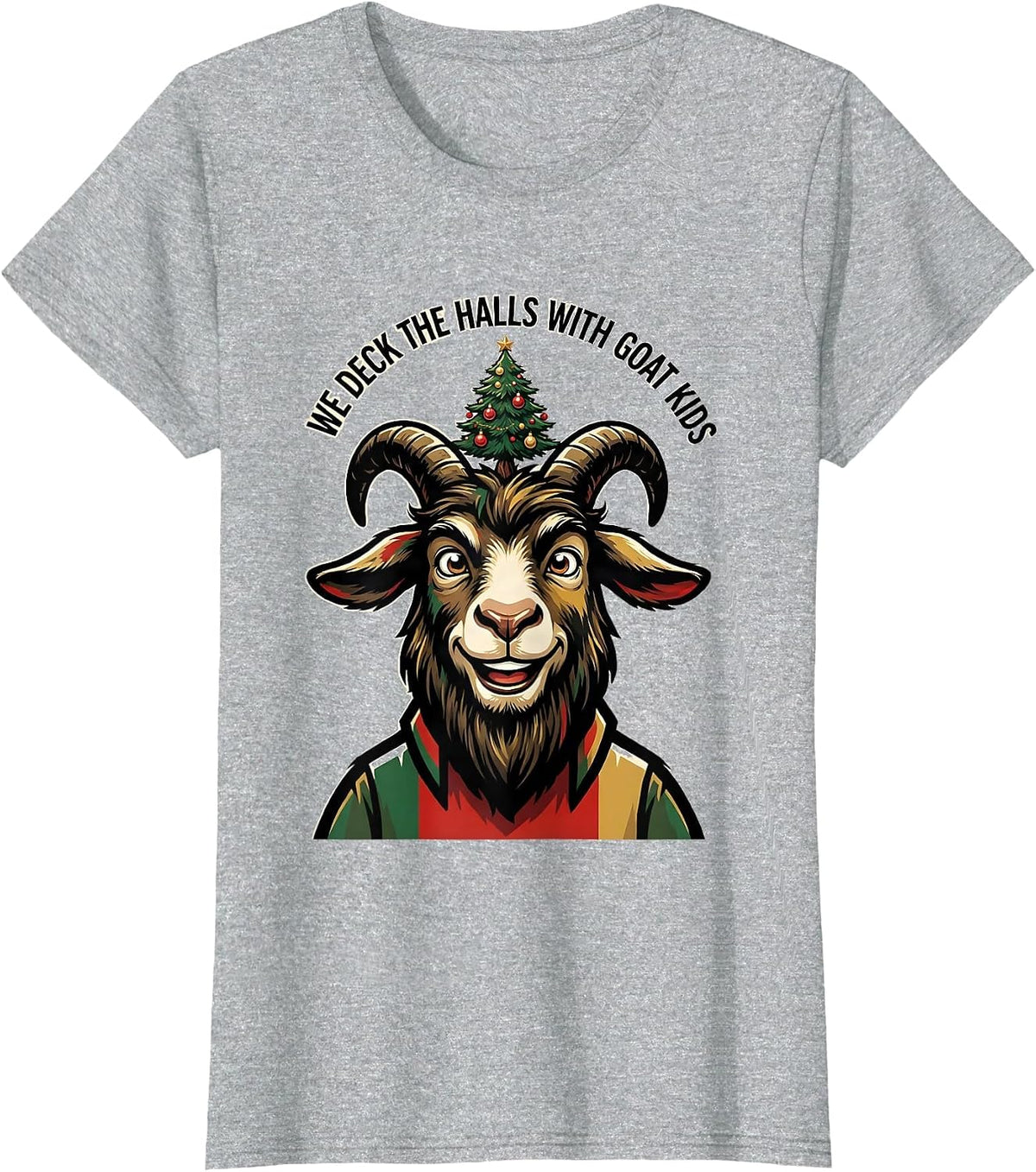 Women's We Deck the Halls With Goat Kids Funny Goat Lover Christmas T-Shirt - Heather Grey