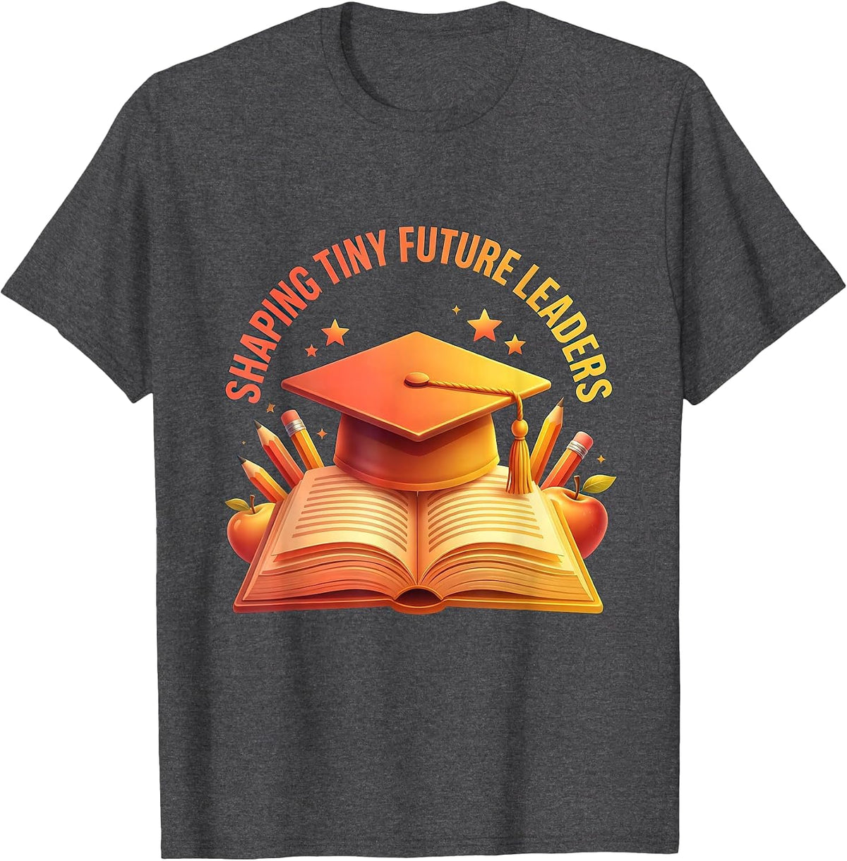 Men's Shaping Tiny Future Leaders 4th Grade Teacher T-Shirt - Dark Heather Grey