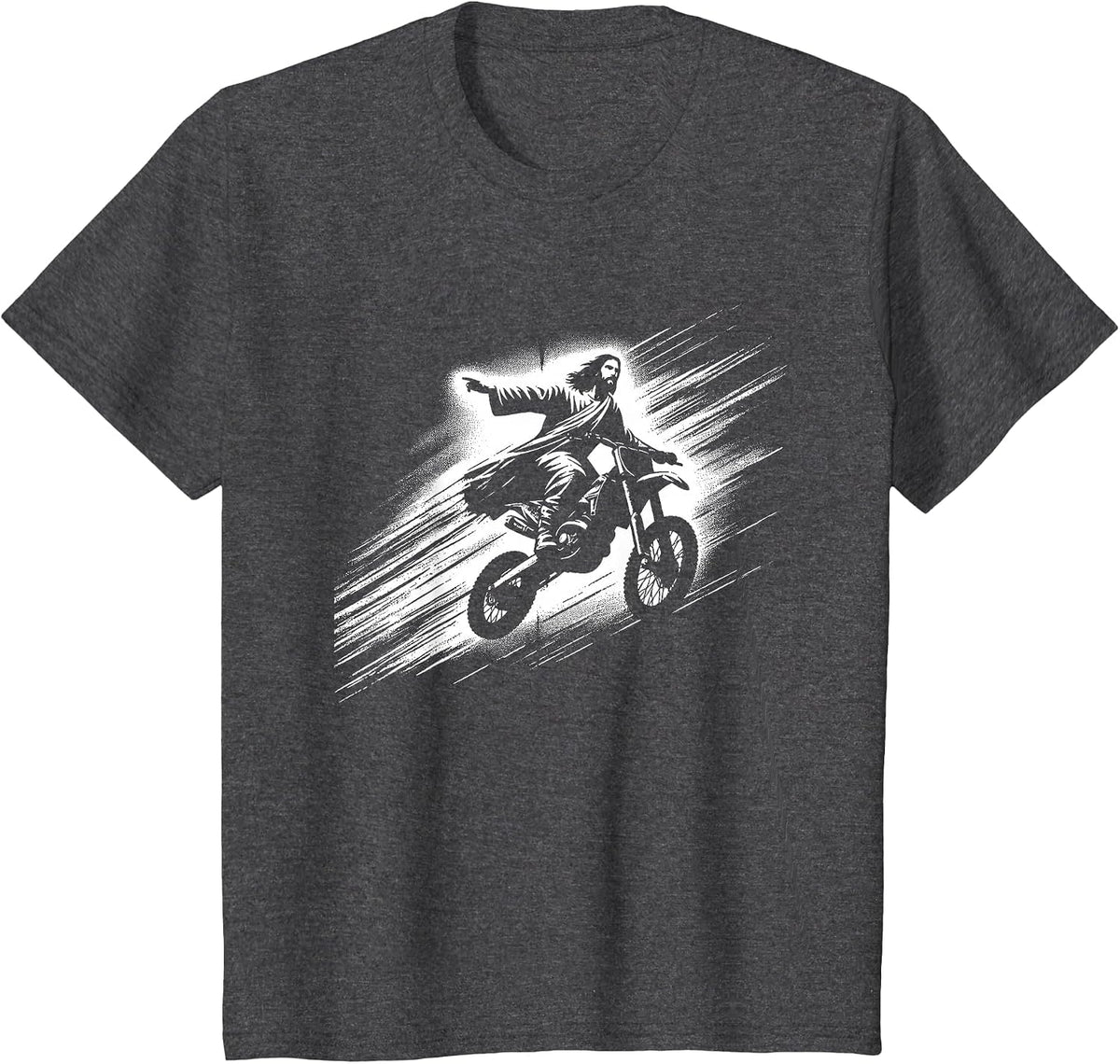 Jesus On Dirt Bike - Funny Christian Motorcycle Lover T-Shirt - Dark Heather Grey