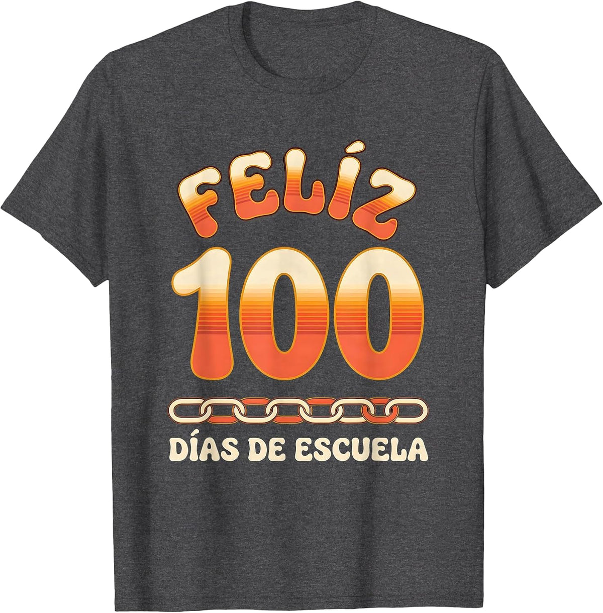 Men's Feliz 100 días de escuela Retro 70s Spanish Teacher 100th T-Shirt - Dark Heather Grey