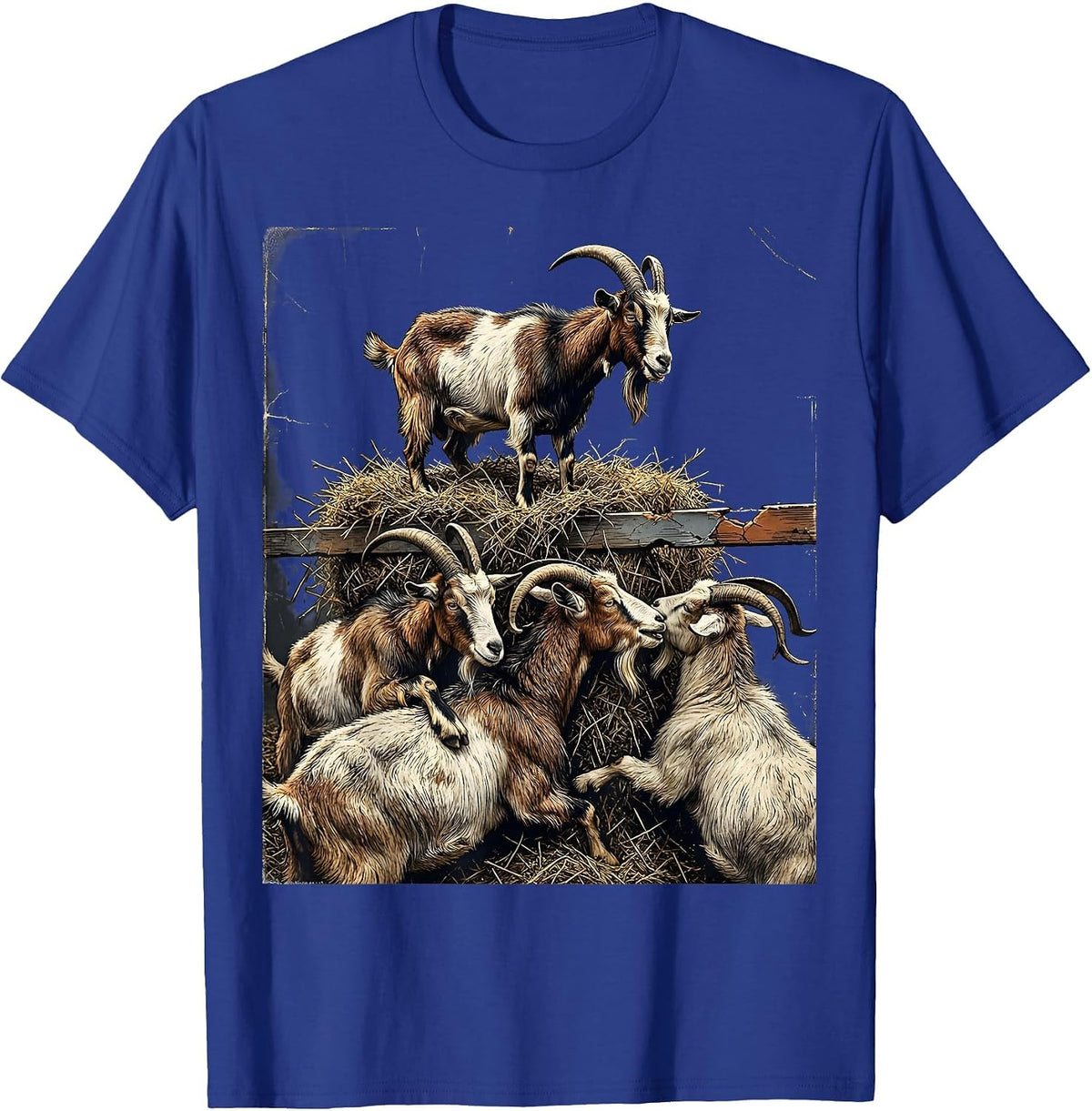 Men's Five Goats Distressed Farm Animal Lover Humor T-Shirt - Royal Blue
