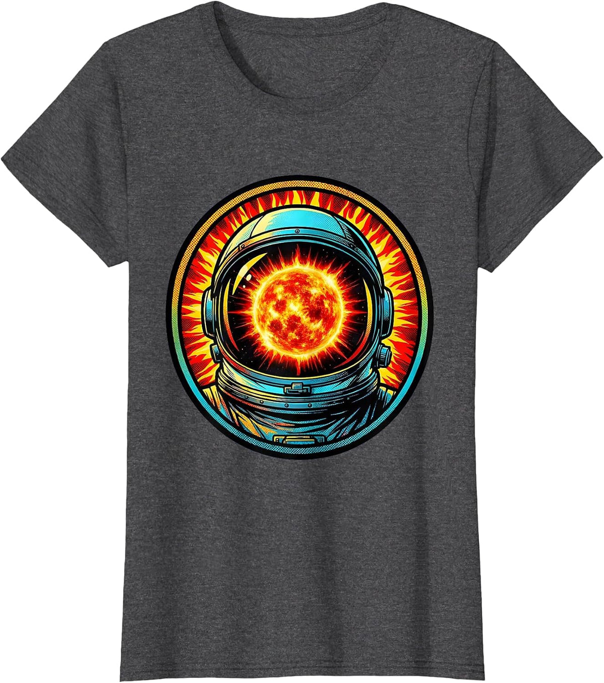 Women's Astronaut Helmet Burning Star Space Illustration T-Shirt - Dark Heather Grey