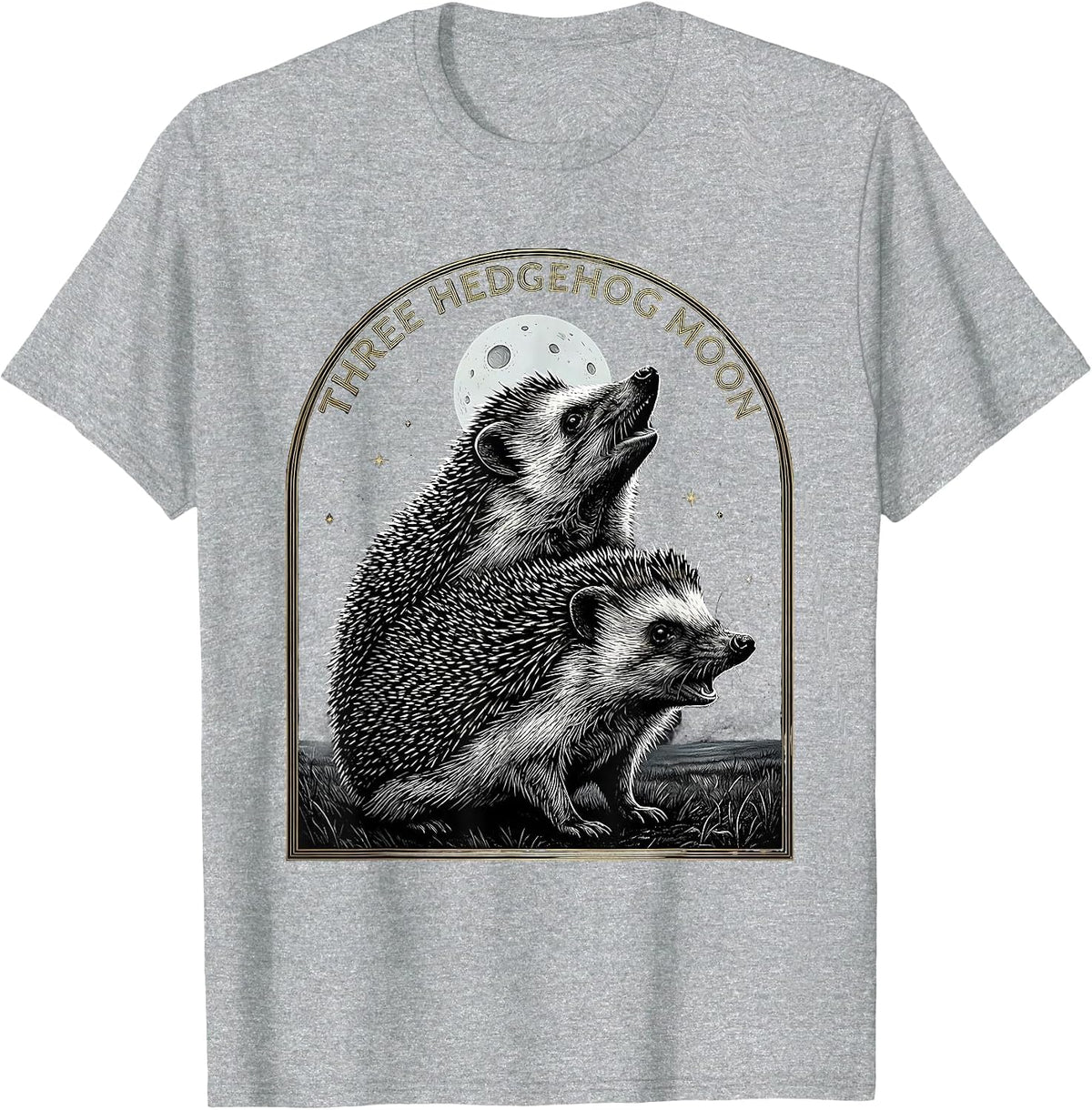 Men's Three Hedgehog Moon Mystic Celestial Halloween Meme Parody T-Shirt - Heather Grey