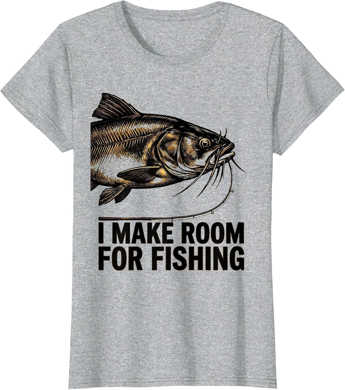 I Make Room For Fishing Funny Wood Type Letterpress Fishing T-Shirt - Heather Grey