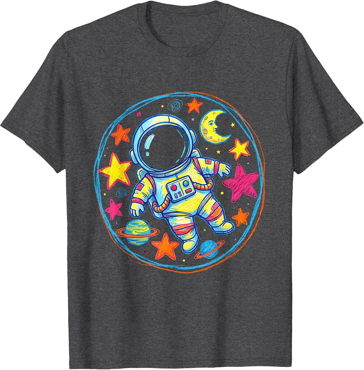 Astronaut Floating Alone in Outer Space Design T-Shirt - Dark Heather Grey
