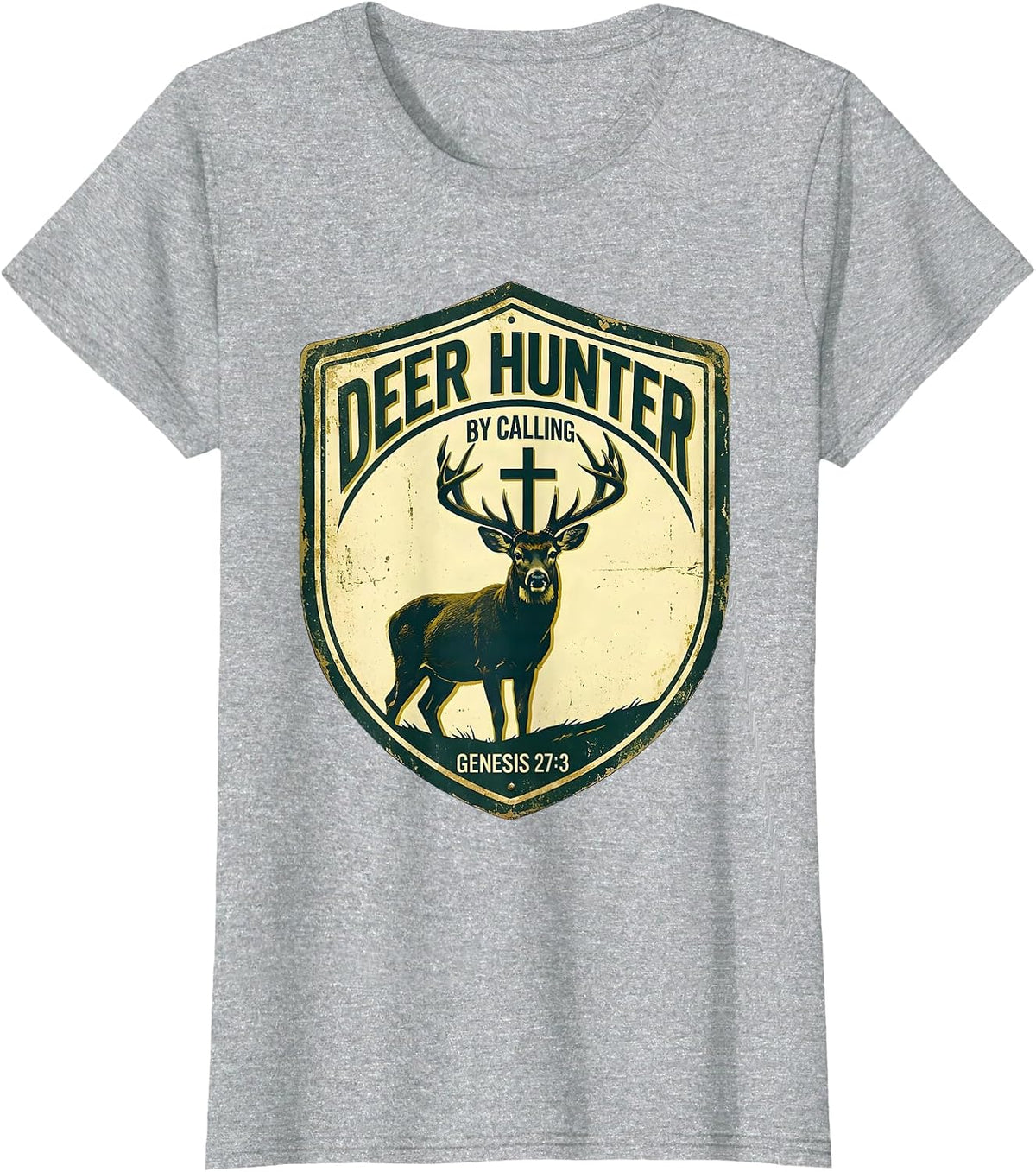 Deer Hunter By Calling Genesis 27:3 Vintage Christian Hunter T-Shirt - Heather Grey