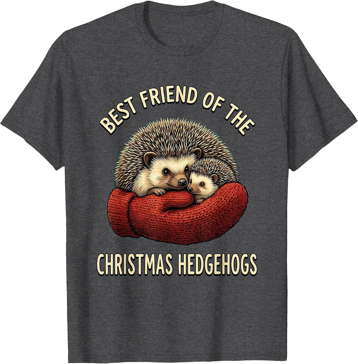 Best Friend Of The Christmas Hedgehogs Cute Hedgehog Holiday T-Shirt - Dark Heather Grey