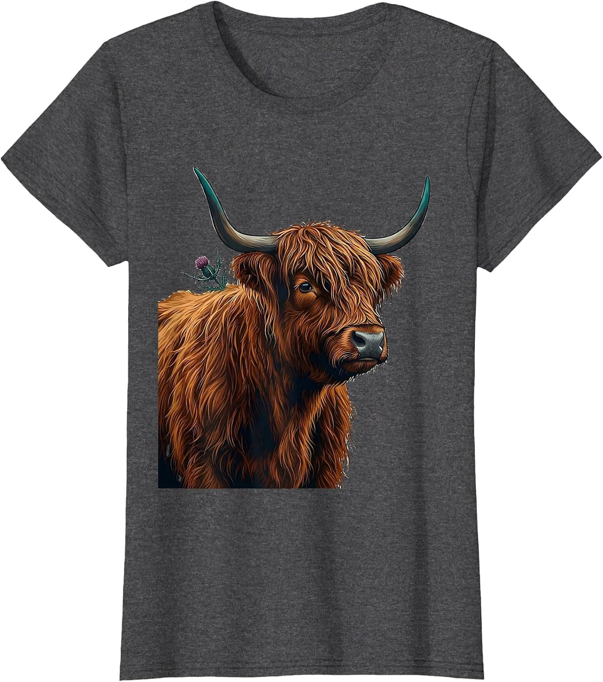 Women's Scottish Highland Cow Cute Shaggy Cow Lover Humor T-Shirt - Dark Heather Grey