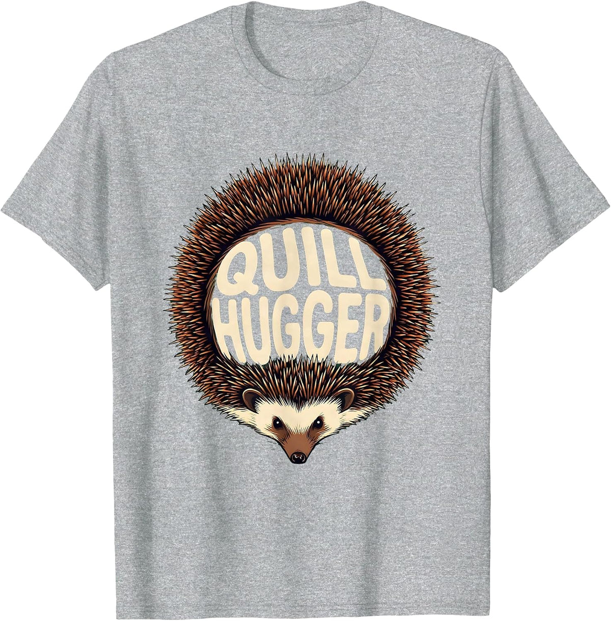 Men's Quill Hugger Funny Hedgehog Lover Animal Humor T-Shirt - Heather Grey