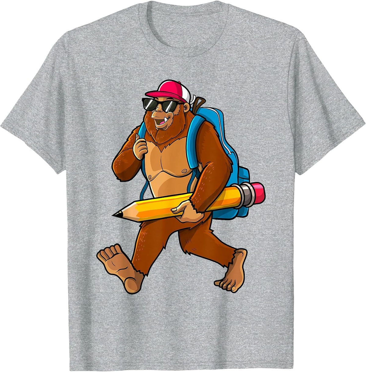 Funny Bigfoot Back to School Sasquatch Backpack Student Kids T-Shirt - Heather Grey