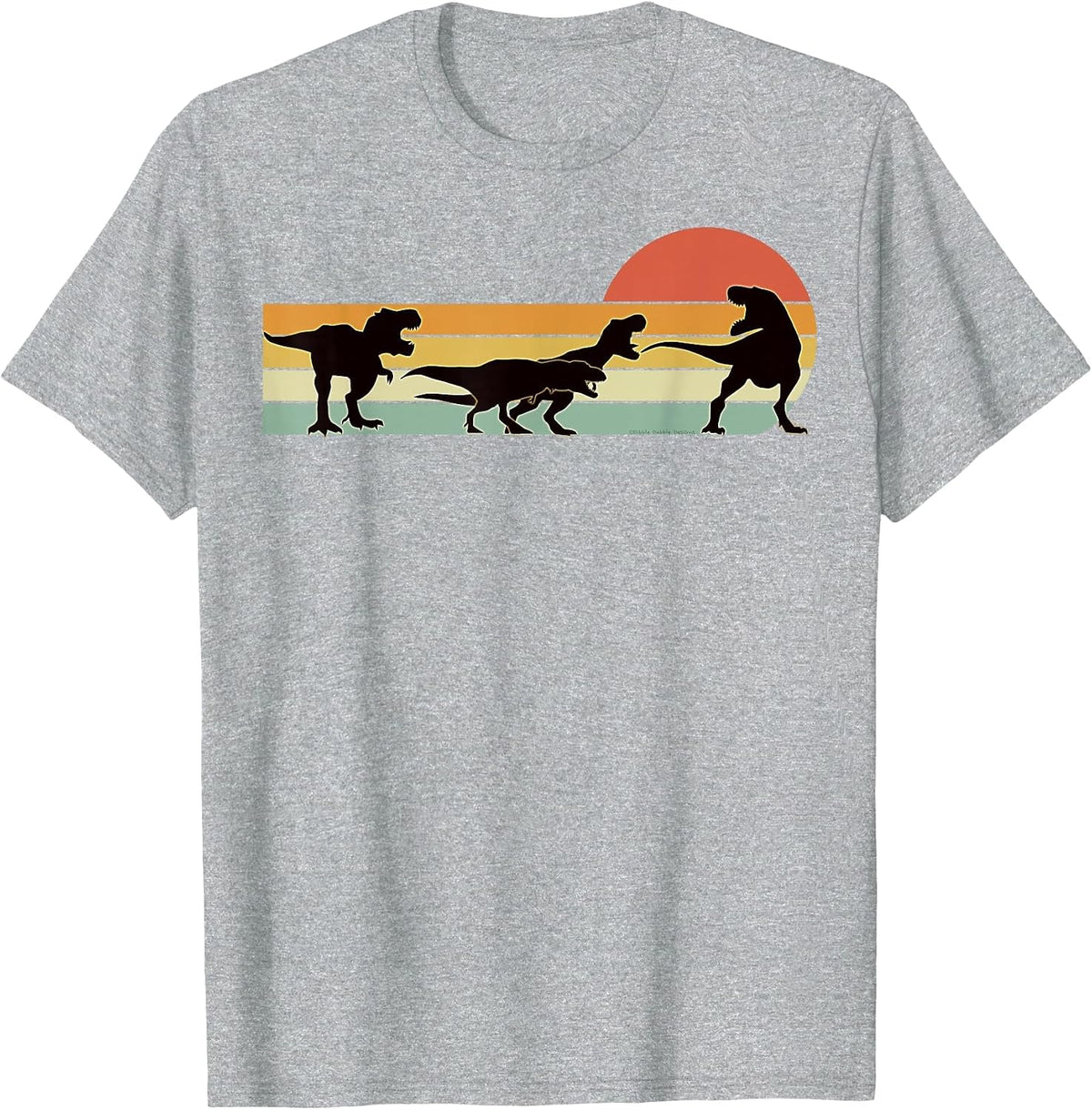 Retro T-Rex Dinosaur Family Dinosaurs T-Shirt - Heather Grey