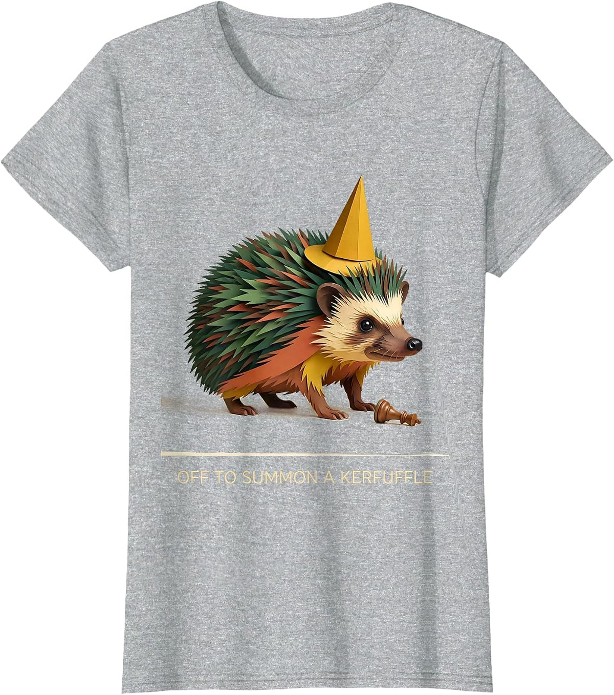 Off To Summon A Kerfuffle Paper-Cutout Hedgehog Meme Humor T-Shirt - Heather Grey