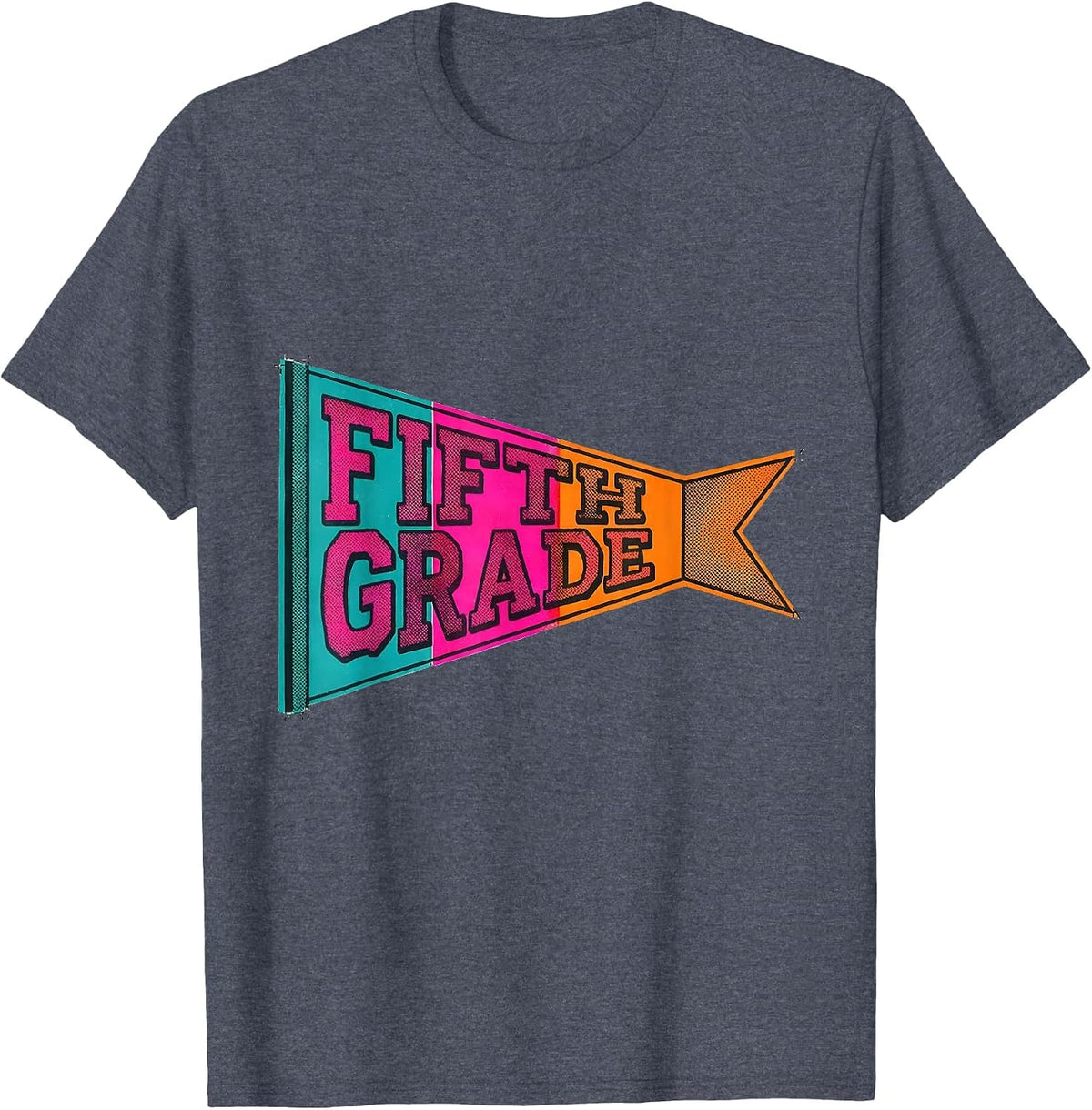 Fifth Grade Risograph Pennant Flag Back to School Girl T-Shirt - Heather Blue