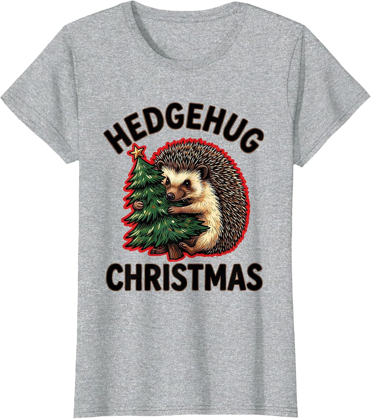 Women's Hedgehug Christmas Cute Hedgehog Lover Funny Family Holiday T-Shirt - Heather Grey