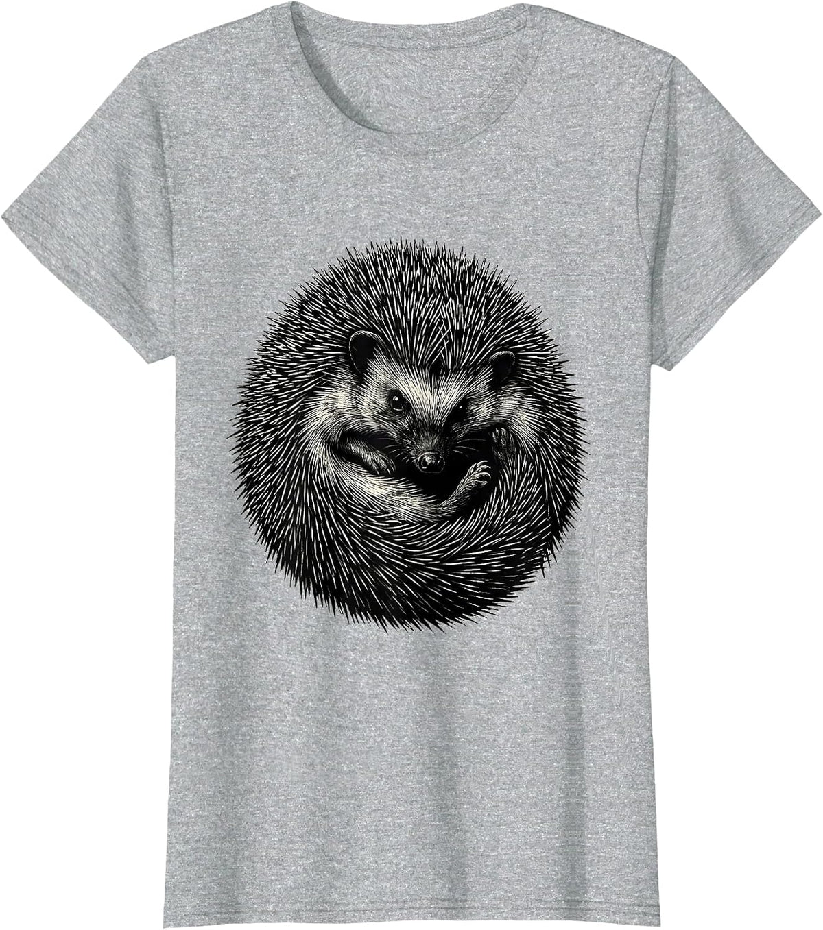 Curled Hedgehog Scratchboard Funny Animal Lover T-Shirt - Heather Grey