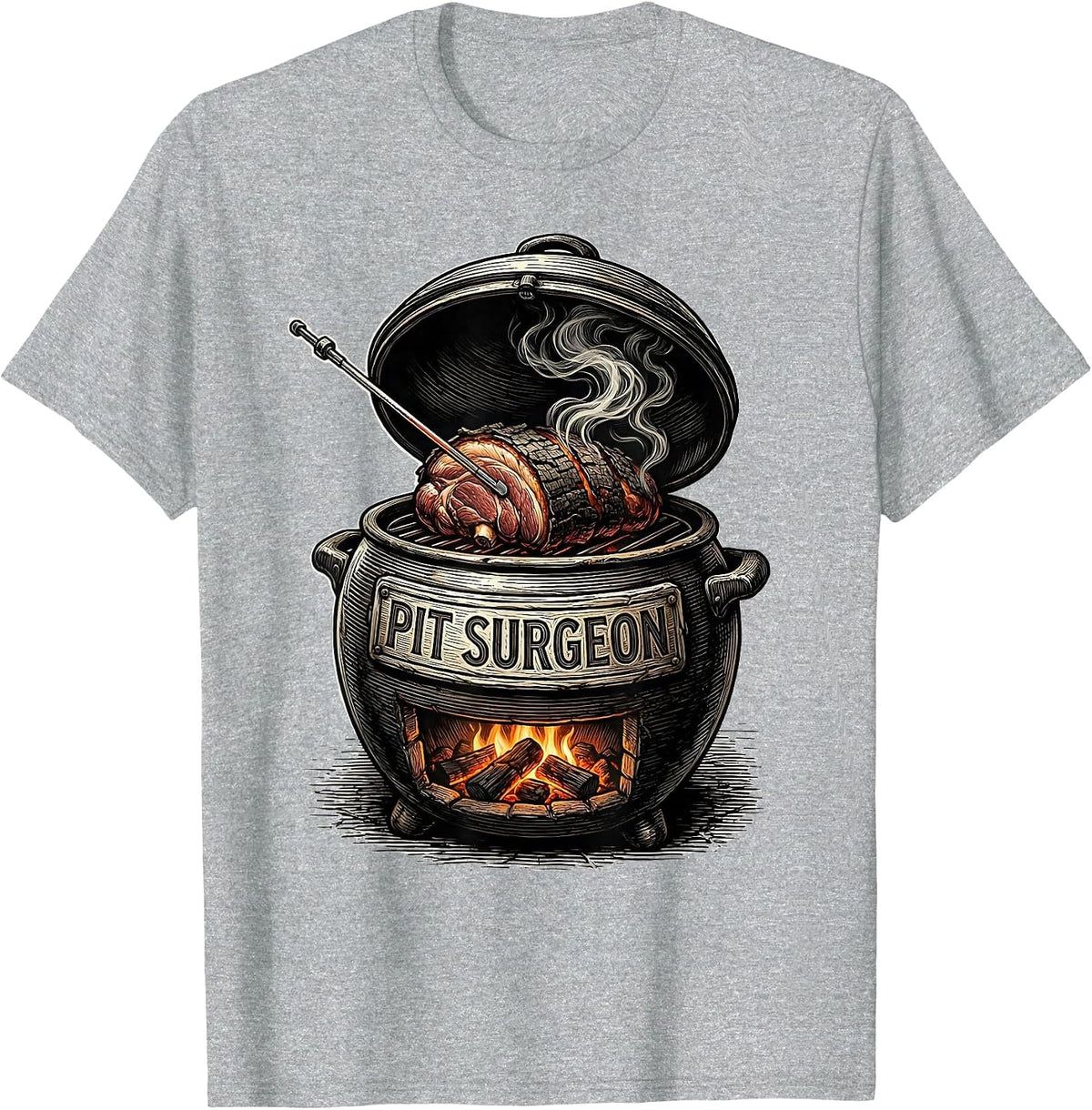Men's Pit Surgeon Funny BBQ Pitmaster Grilling Dads Gift T-Shirt - Heather Grey