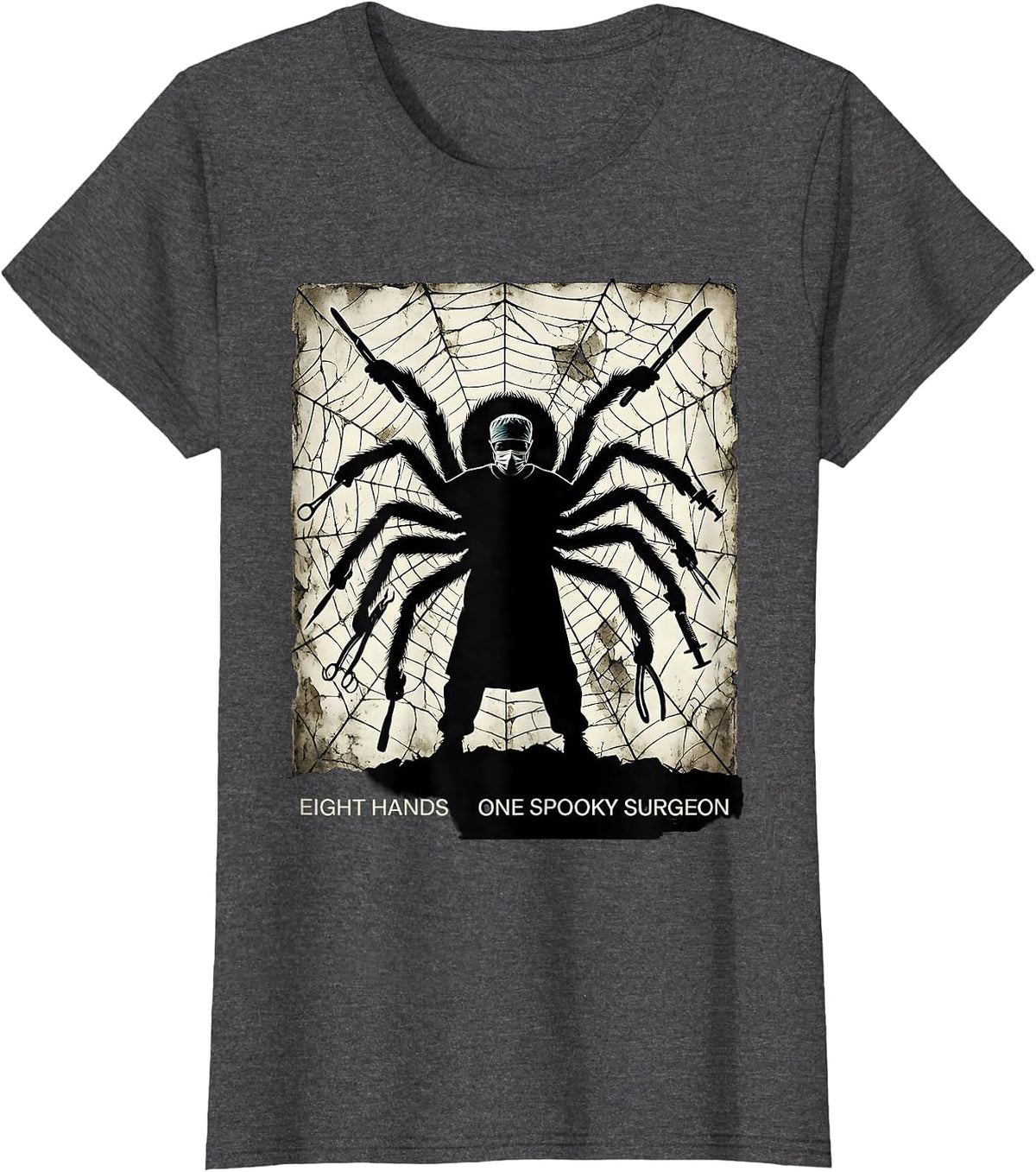 Women's Halloween Spider Surgeon Eight Hands Design T-Shirt - Dark Heather Grey