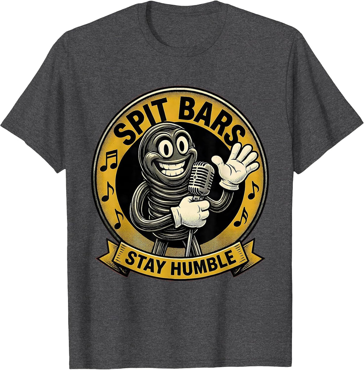 Men's Spit Bars Stay Humble Hip Hop Design T-Shirt - Dark Heather Grey