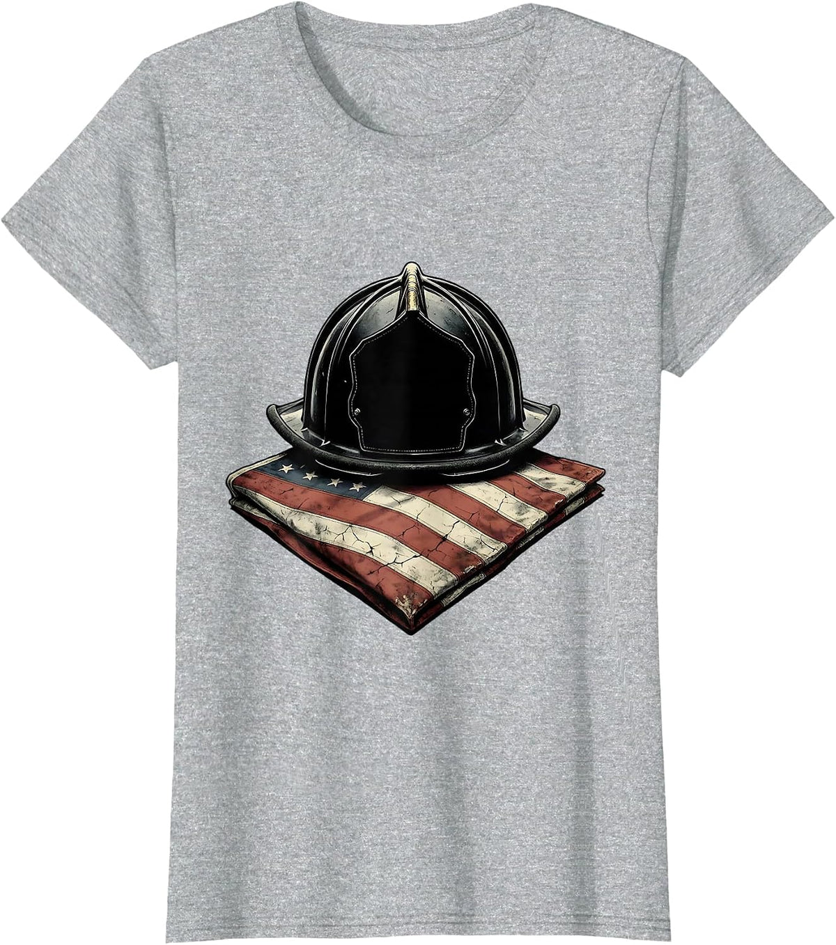 Sept 11 Memorial Firefighter Helmet Folded Flag T-Shirt - Heather Grey