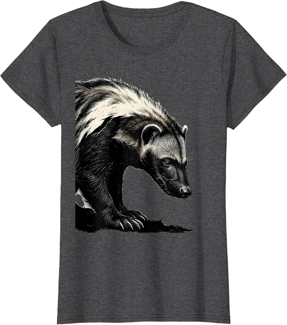 Women's Honey Badger Stencil Graphic Animal Humor T-Shirt - Dark Heather Grey