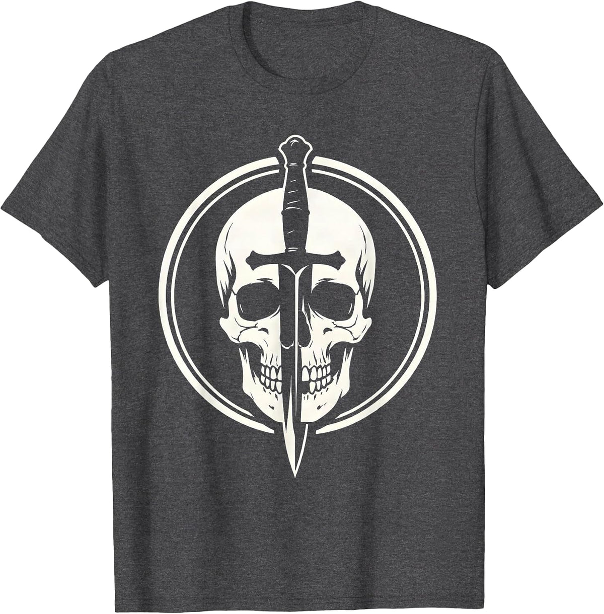 Skull Pierced by Dagger Graphic Design T-Shirt - Dark Heather Grey