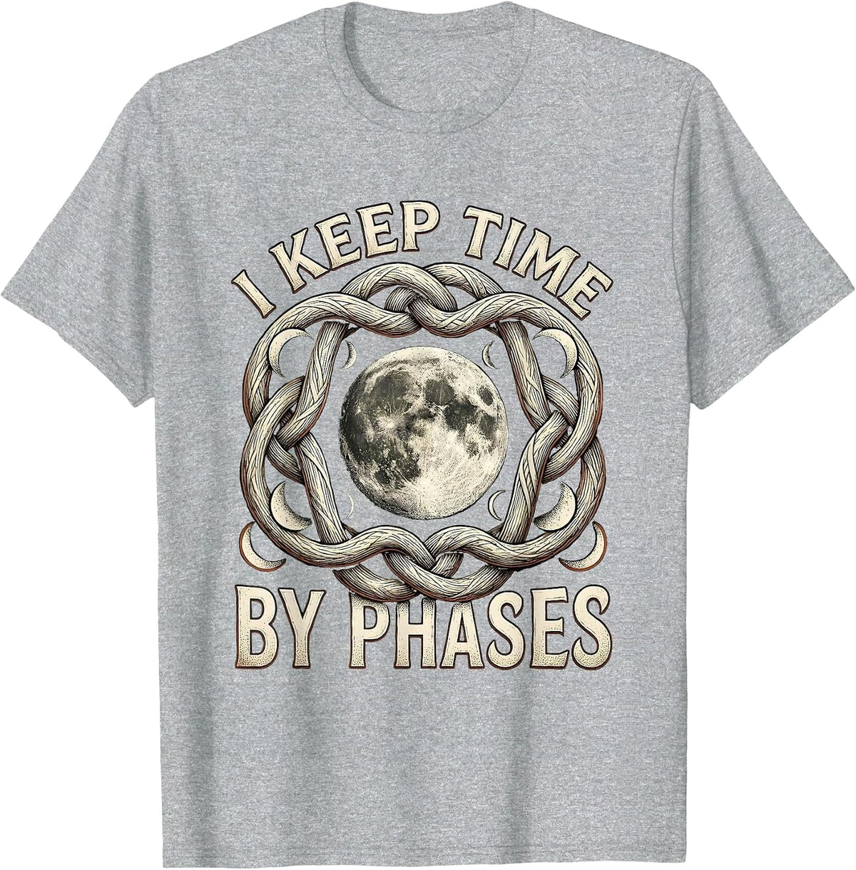 Men's I Keep Time By Phases Celestial Astronomy Boho Moon Phase T-Shirt - Heather Grey