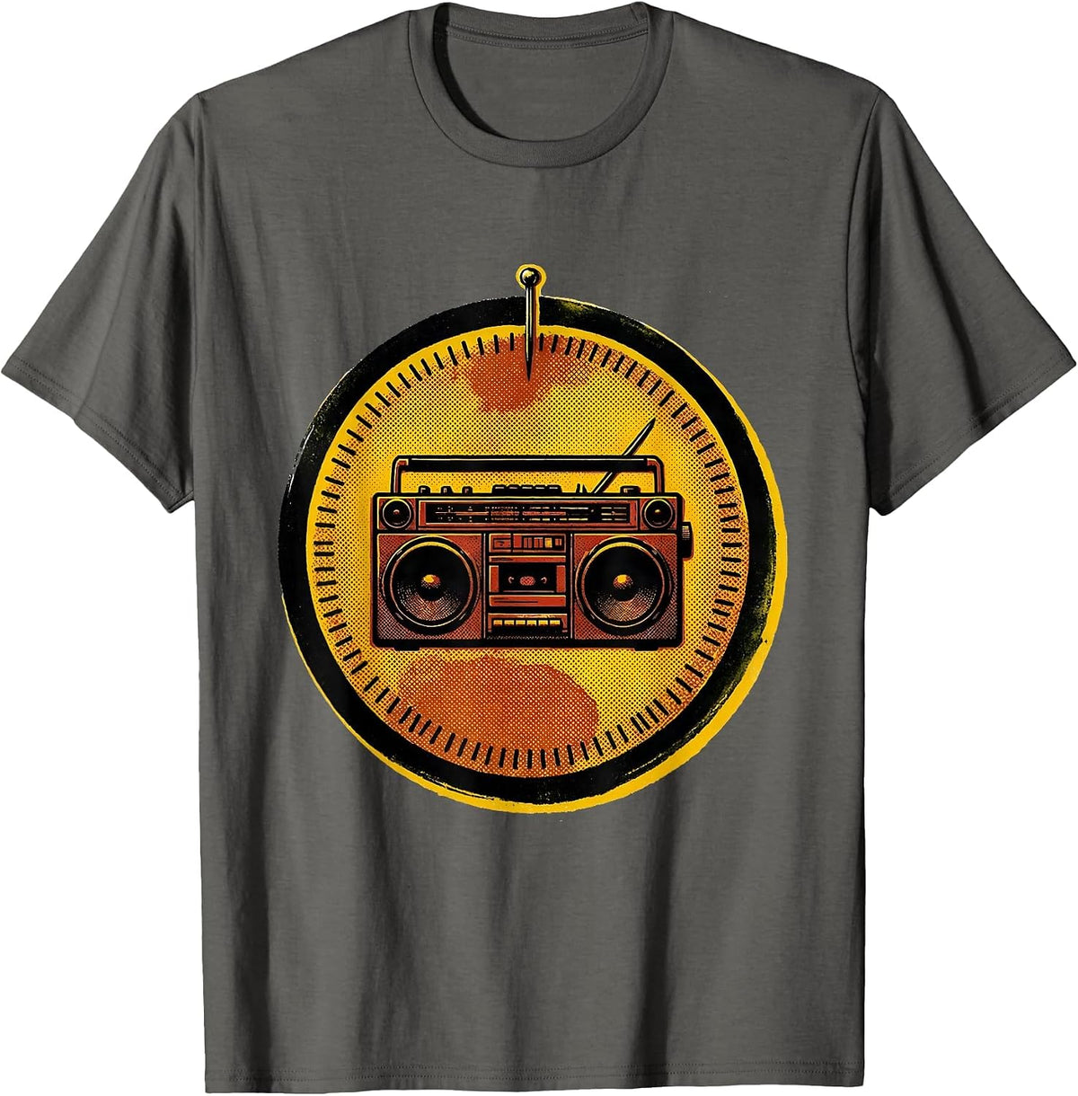 Men's Sealed Badge Boombox Retro Old School Hip Hop T-Shirt - Asphalt Grey