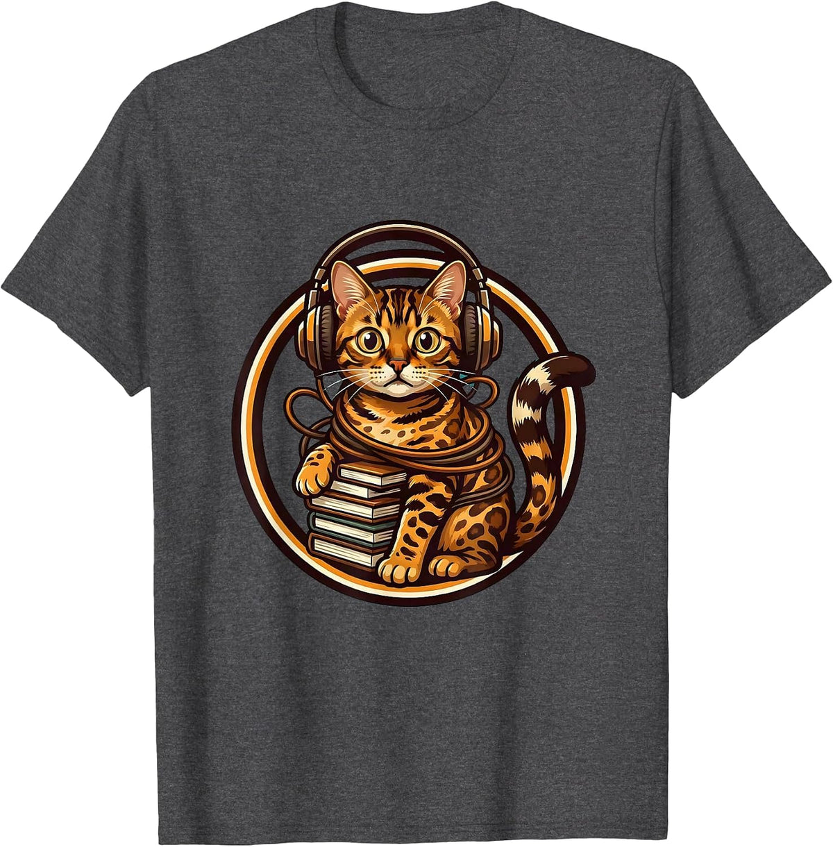 Men's Bengal Cat Back to School Headphone Tangle T-Shirt - Dark Heather Grey