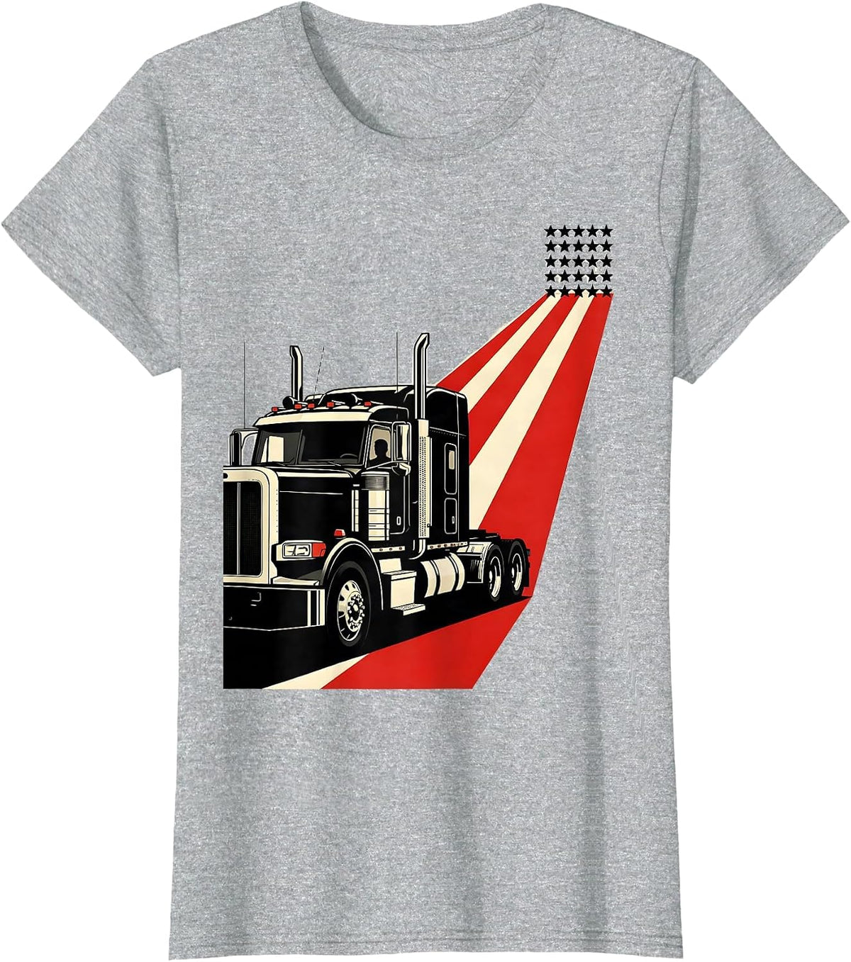 Semi Truck American Flag Driver Trucker Patriotic T-Shirt - Heather Grey