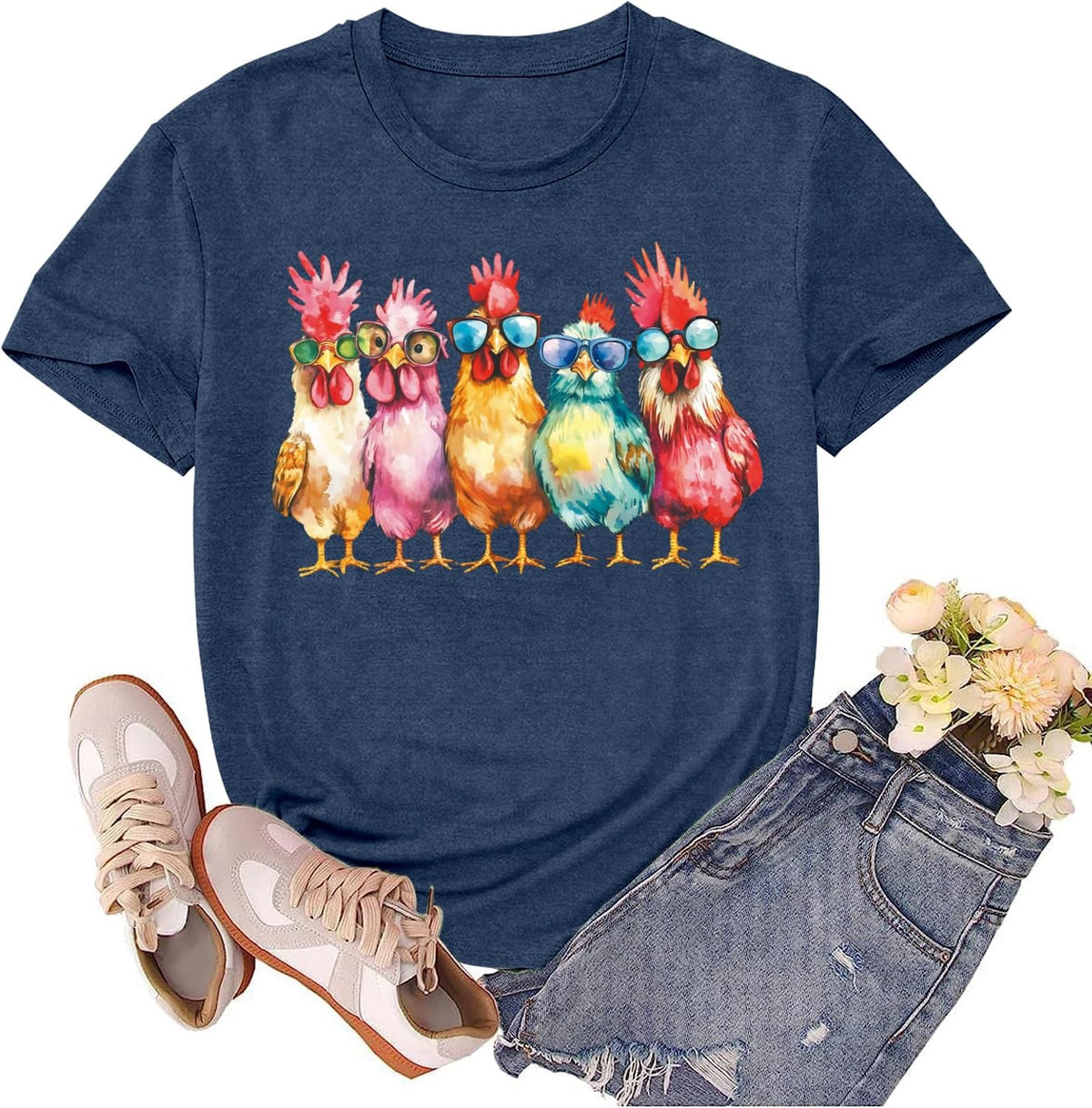 Chicken Shirt for Women Chicken Mom Tshirt Country Life Shirts Farm Girl Tee Tops - Blue