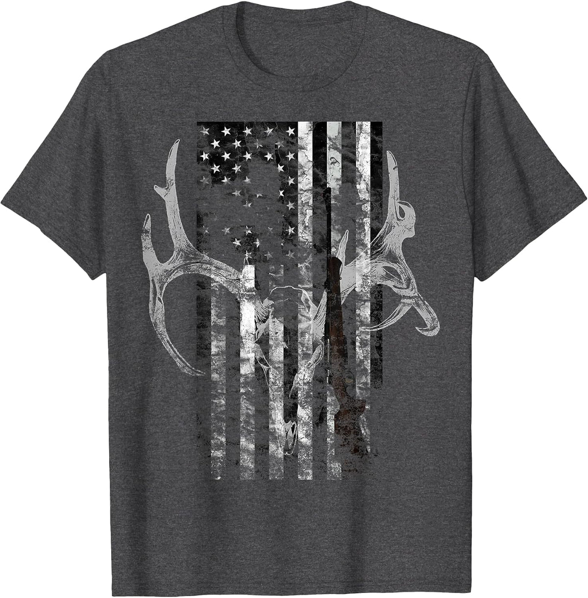 Hunting Deer Skull Flag t-Shirt Hunters - Dark Heather Grey