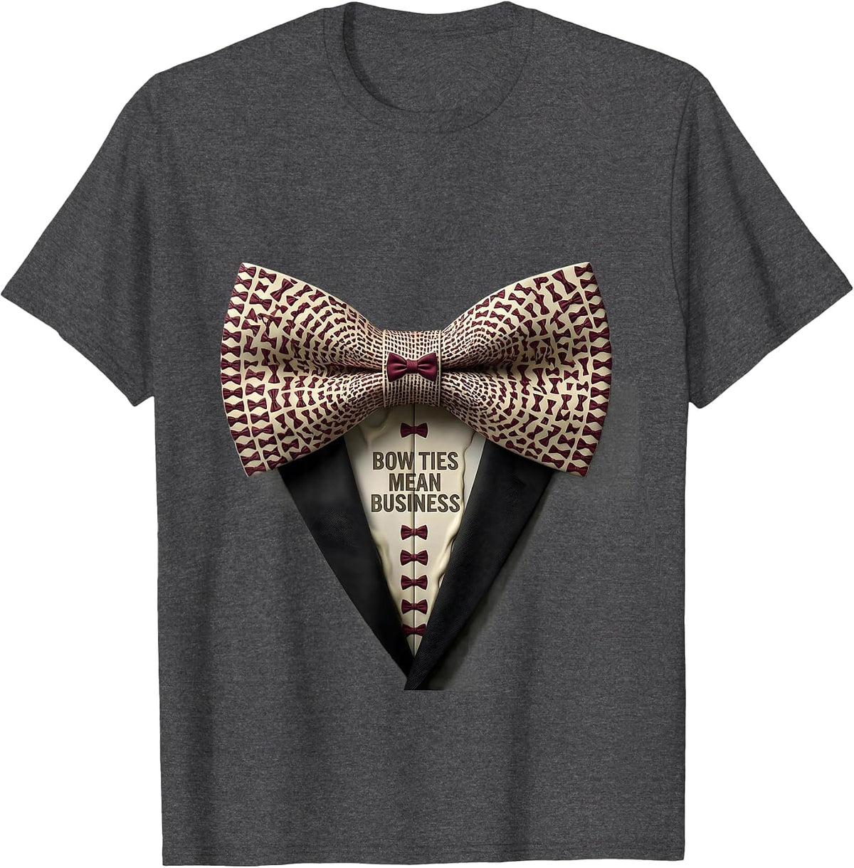 Bow Ties Mean Business Tuxedo Graphic Design T-Shirt - Dark Heather Grey