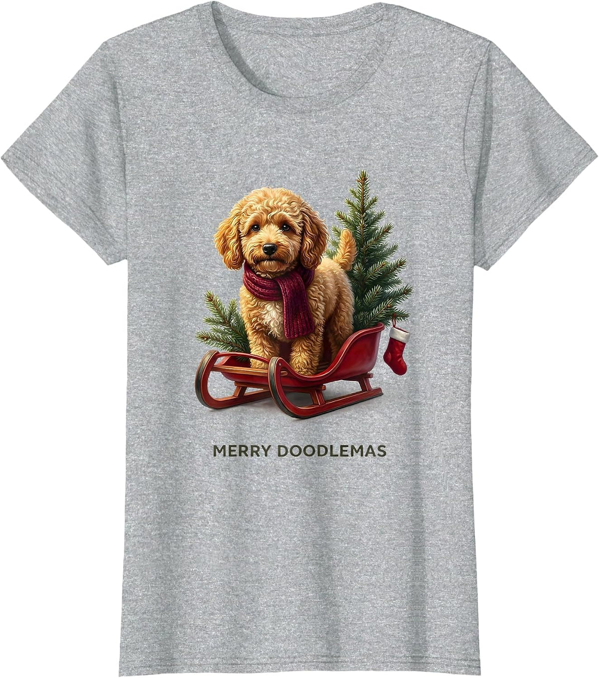 Merry Doodlemas Fluffy Goldendoodle Holiday Pajama Gift T-Shirt - Heather Grey