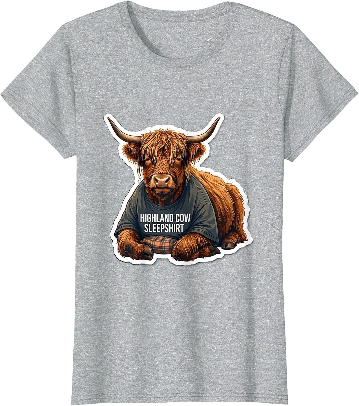 Highland Cow Sleepshirt Funny Cozy Cute Animal Lover Gift T-Shirt - Heather Grey